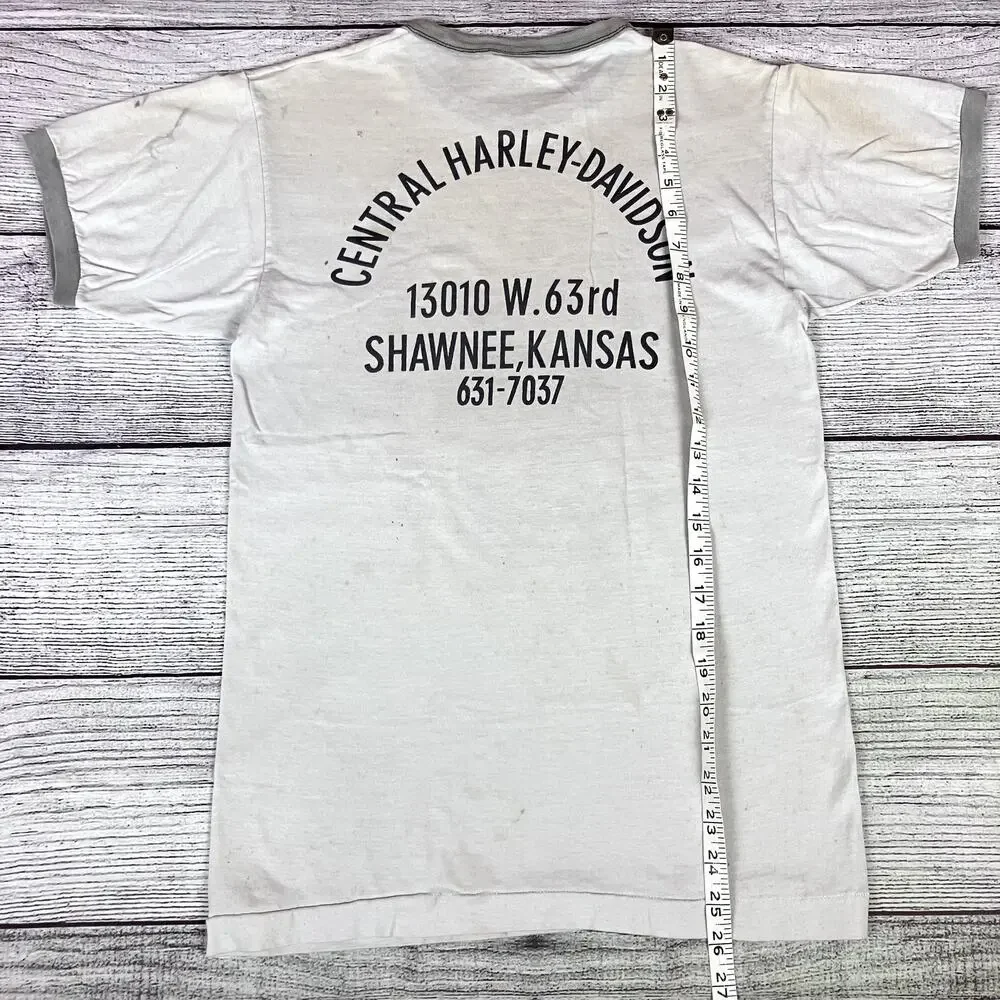 Vintage 1980s Harley Davidson Motorcycles Champion Ringer T-shirt - Picture 7 of 9